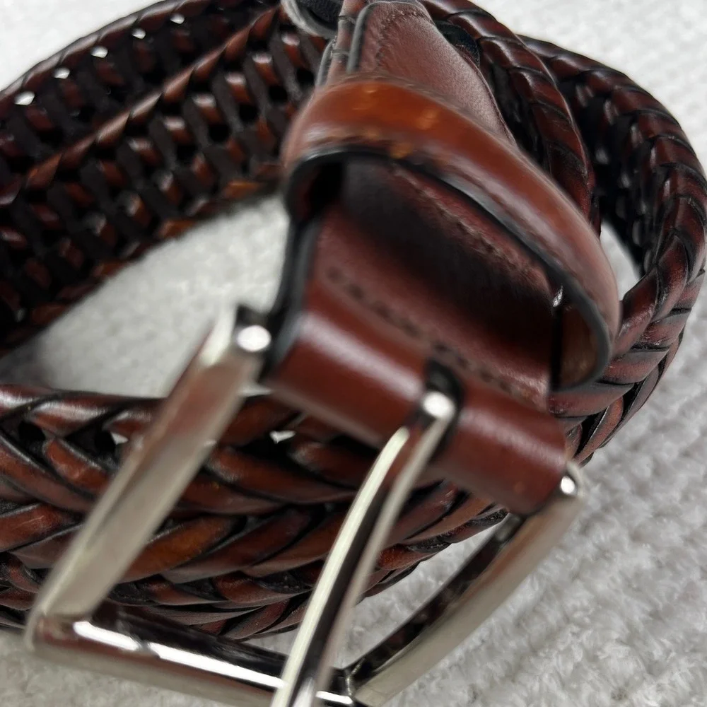 Roundtree & Yorke Mens Brown Braided Full Grain Cowhide Leather Belt 46 S65BR42B